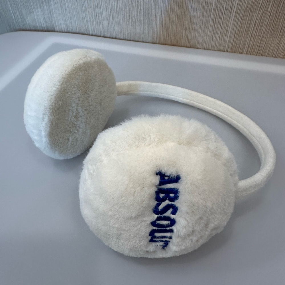 NEW ABSOLUT Earmuffs Ear Warmers White Blue Logo